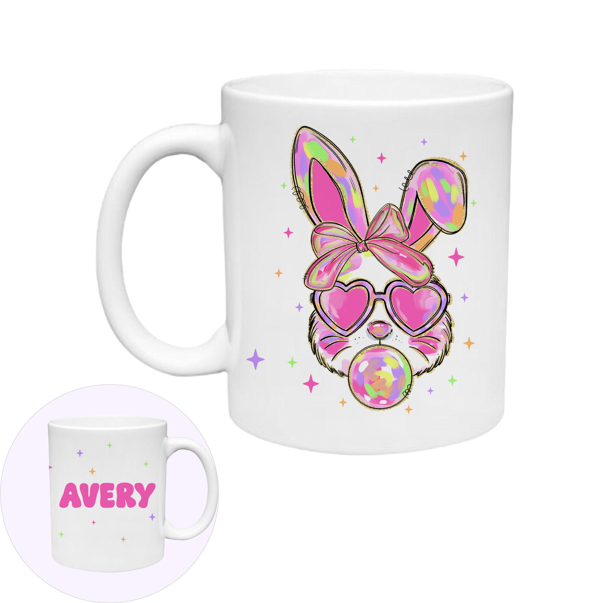 Easter '25 - Personalized Plastic Kids Mug (11 oz) - Colourful Bunny Head