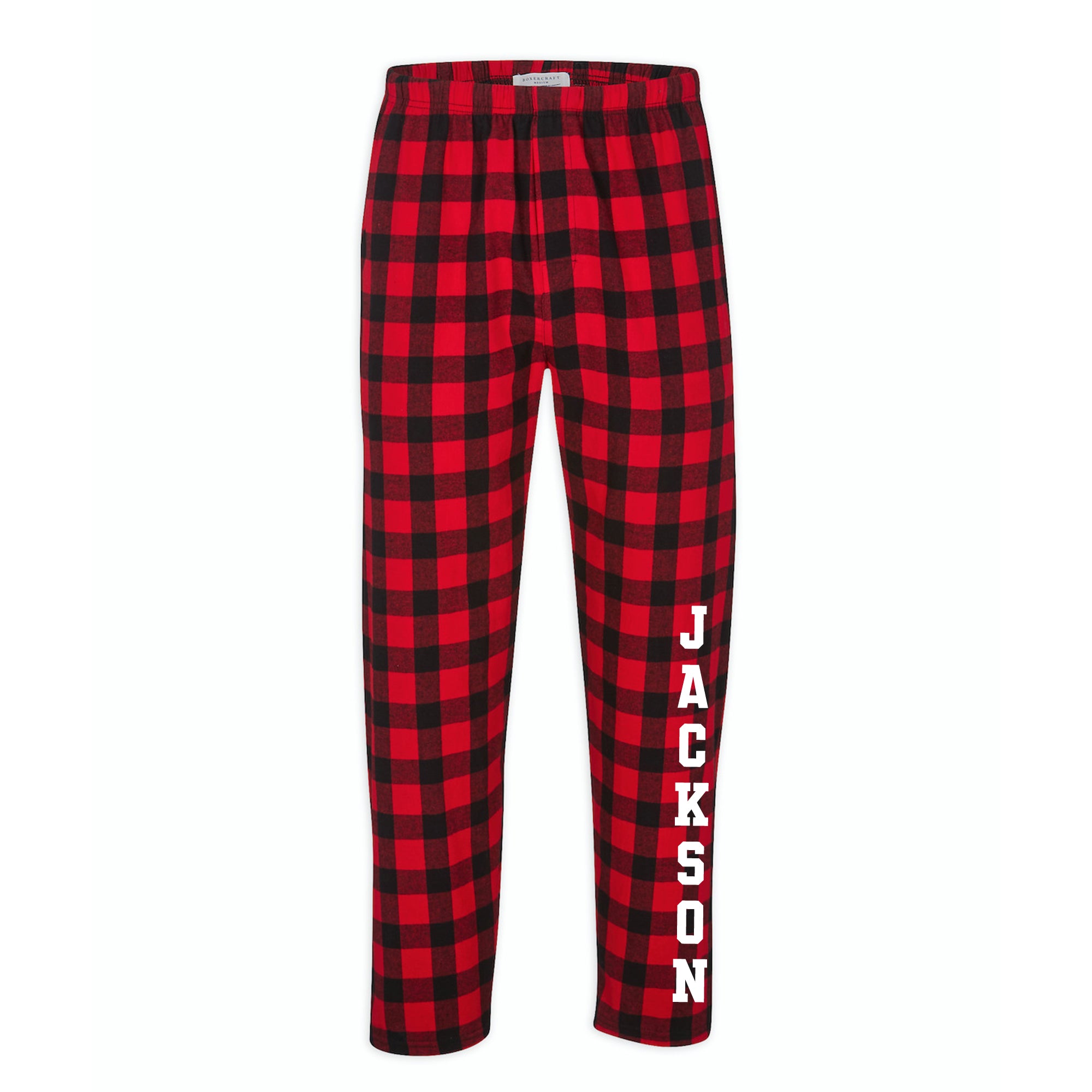 Personalized Flannel PJ Bottoms Sport Font Red Black Plaid RBB Men s L